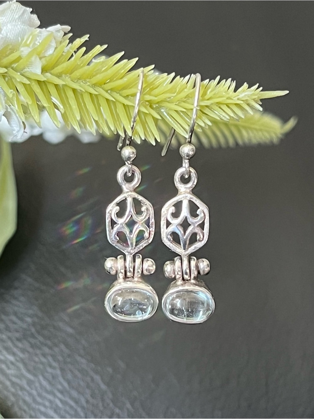 Sterling Silver Light Blue Gem Dangle Earrings